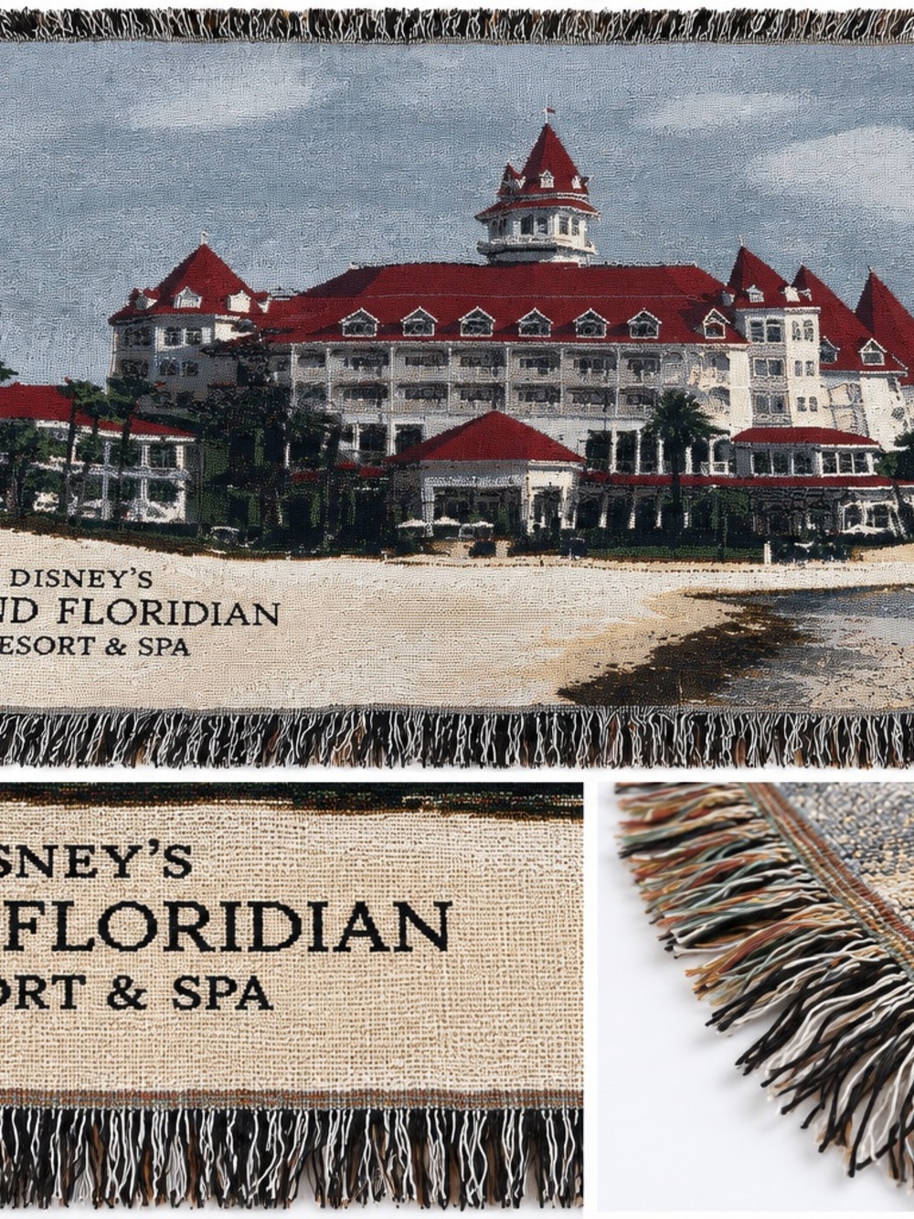 Disney Grand Floridian Red and White Woven Throw Blanket
